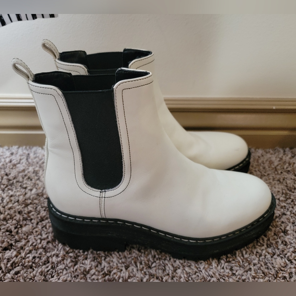 Marc Fisher Padmia white leather lug sole Chelsea boot